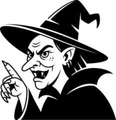 Vector Halloween Witch:  Silhouette,  Wicked,  Pointing Finger,  Vintage Style