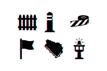 isolated backgond borders fence palisade panel borders frontier marker borders demarcation tape spool borders eclusion zone flag borders buffer zone map borders guard post beacon