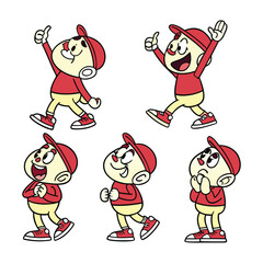 Cartoon Bald Boy Character in Various Poses – Vector Illustration Set