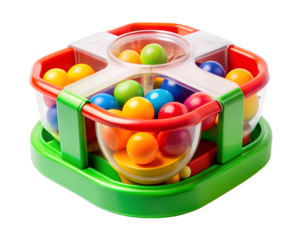 A colorful baby roller toy with balls on a transparent background