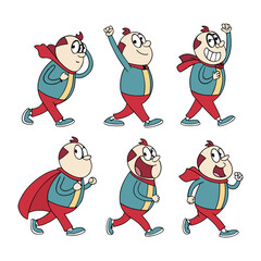 Cartoon Bald Boy Character in Various Poses – Vector Illustration Set