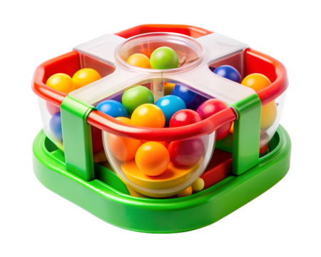 A colorful baby roller toy with balls on a transparent background