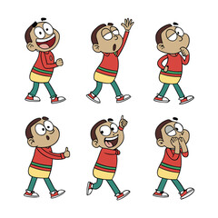 Cartoon soccer kids playing fun game in colorful uniform illustration set