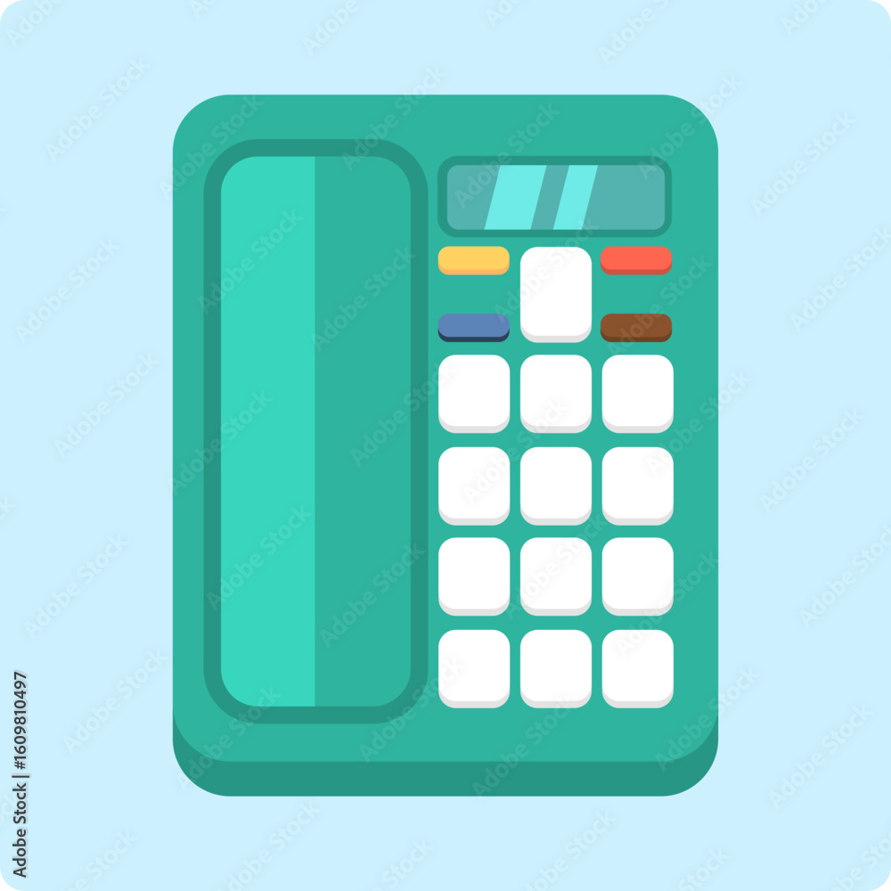 Poster flat design teal telephone with numeric keypad and display