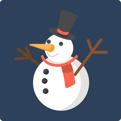 Friendly snowman wearing a top hat and scarf with stick arms