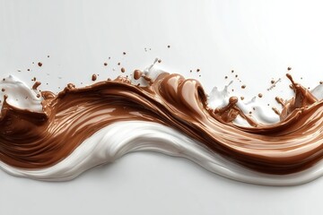 Rich Chocolate and Cream Splash in Motion on Clean White Surface