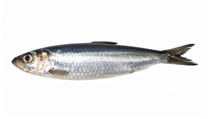 Obraz premium Single Sprat Fish, White Background, Seafood, Ocean, Marine, Small, Aquatic, Animal, Nature, Wildlif