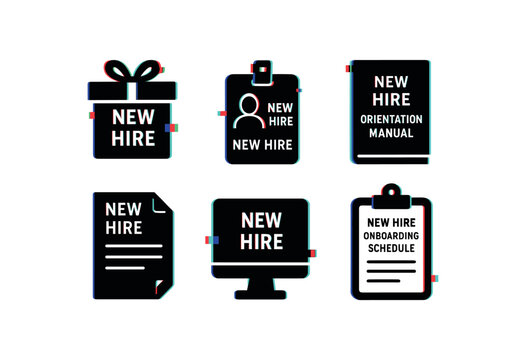 isolated backgond hire welcome kit hire ID hire orientation manual hire contract form hire computer terminal hire onboarding schedule