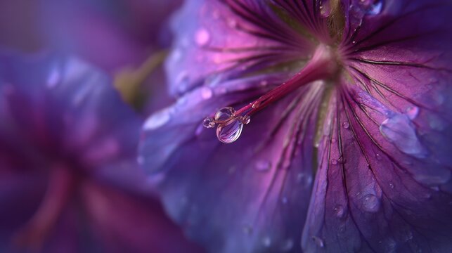 Closeup purple flower with water drops