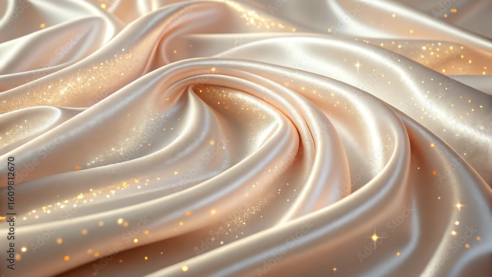 Poster luxurious flowing satin fabric with shimmering iridescent glitter creating elegant abstract waves an