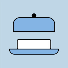 Butter in butter dish with open lid vector icon