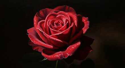 Realistic Red Rose Against Black Background