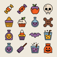 Spooky Halloween treats and potions collection candy apple