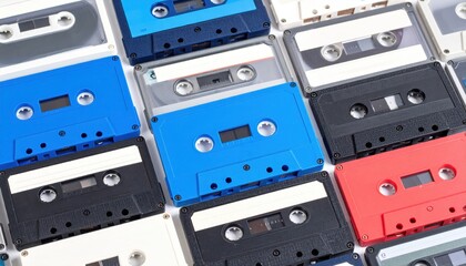 Obraz premium Colorful Vintage Cassette Tapes Close-Up