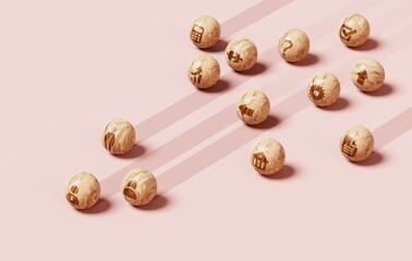 Human always wins, Wooden ball with Hunan symbol finishing first. Cubes communicative icons representing professional race, competition and achieving process. Business concept 3d Render