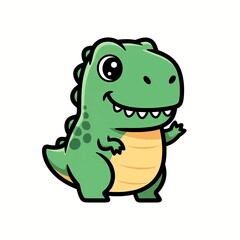 Naklejka premium Cute Baby T-Rex Cartoon, Funny Green Dino On White Background