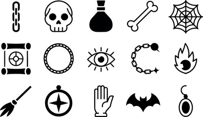 Vector Halloween icons: spooky, mystical, black glyph style