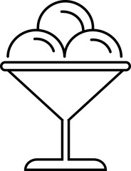 Ice cream silhouette outline icon. Ice cream icon clipart in cup, glass isolated on transparent background. Vector element for minimal summer design, sweet snack illustration or logo.