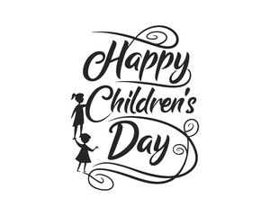 Happy Childrens Day Celebration Design with Cute Girl Silhouettes