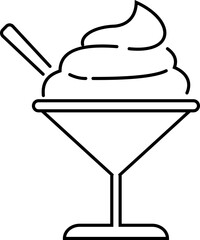 Ice cream silhouette outline icon. Ice cream icon clipart in cup, glass isolated on transparent background. Vector element for minimal summer design, sweet snack illustration or logo.