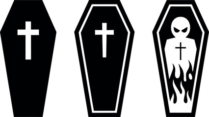 Vector Halloween Coffins: Spooky, Dark, and Creepy Icon Set