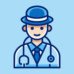 Doctor Detective Character Vector Icon with Stethoscope and Fedora Hat