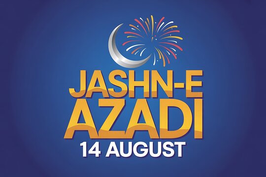 Celebrate Jashn-e-Azadi August 14th with vibrant fireworks and a crescent moon, perfect for festive greetings and independence day wishes - Powered by Adobe
