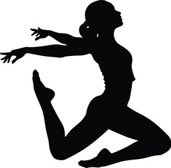 Black silhouette of a female ballet dancer in a dynamic pose woman