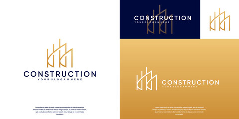 Elegant line logo, with a minimalist concept of building construction, residential structures, offices, vector graphic design.
