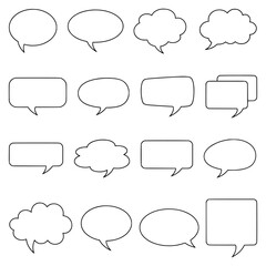 A collection of vector illustrations of speech bubbles or empty text boxes. Perfect for conversations, dialogues, thoughts, comics, messages, communication, ideas, and design elements.