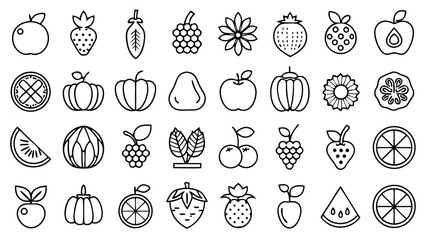 vector set of black and white Fruit Icons