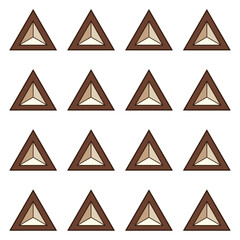 A seamless pattern of layered triangles in cream and brown, containing smaller concentric triangles within, creating a geometric motif.