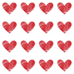 A seamless pattern of bright red hearts decorated with delicate wavy lines. Perfect for Valentine's Day, weddings, birthdays, textiles, packaging, and backgrounds.
