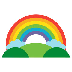 Rainbow over a meadow  vector featuring floral and seasonal elements, perfect for prints, web, or digital design.