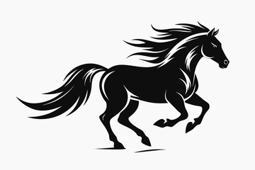 Black silhouette of a galloping horse with flowing mane and tail