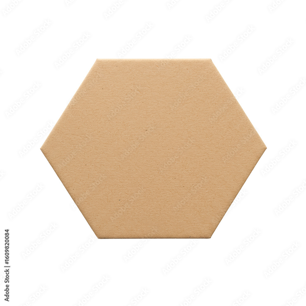 Poster pristine, new, blank medium-brown cardboard hex tile with a smooth matte texture, precisely cut with