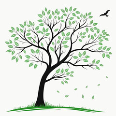 Tree with fresh green leaves  vector featuring floral and seasonal elements, perfect for prints, web, or digital design.