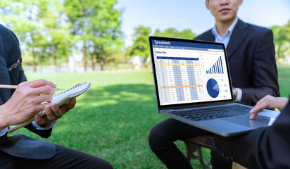 Spreadsheet document information financial startup concept. data and graphs in spreadsheet...