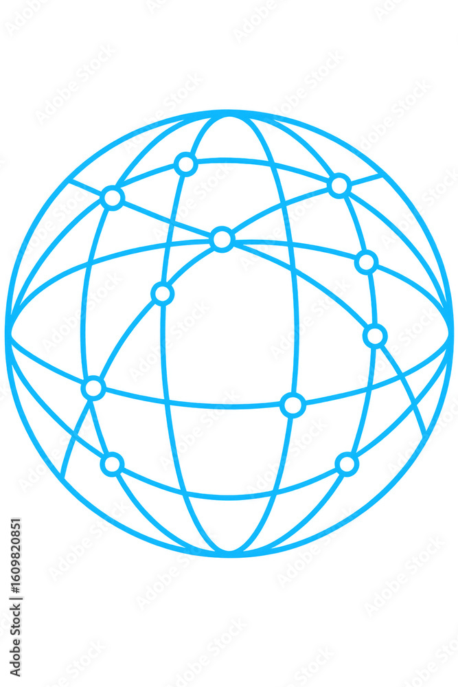 Poster blue globe connecting dots representing global network on transparent background