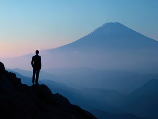 High-Aim Businessman Viewing Tall Mountain