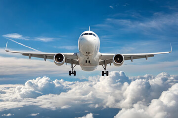 Fototapeta premium Airplane Flying Above Clouds at Sunset