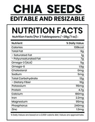 Chia seeds, Chia seeds nutrition facts, Editable Nutrition Template, Nutrition List, Supplement list, Nutritional Information, Nutrition label