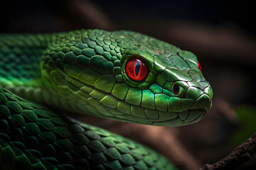 Close-Up of Green Snake with Striking Red Eyes