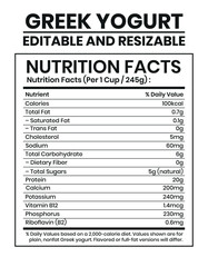Greek yogurt, Greek yogurt nutrition, Yogurt nutrition facts, Nutrition Facts, Editable Nutrition Template,