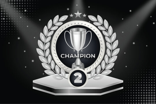 Top 2 Golden Runner-Up Trophy Badge with Laurel