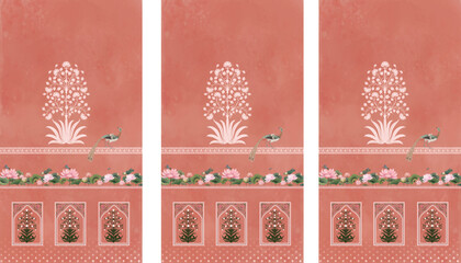 Traditional Indian ethnic Design with lotus, peacock