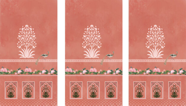 Traditional Indian ethnic Design with lotus, peacock