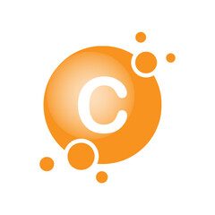 Vitamin C pill capsule icon. Shining golden substance drop. Meds ads. Beauty treatment nutrition skin care design. Vector illustration.