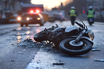 Motorcycle crashing on asphalt road during rush hour