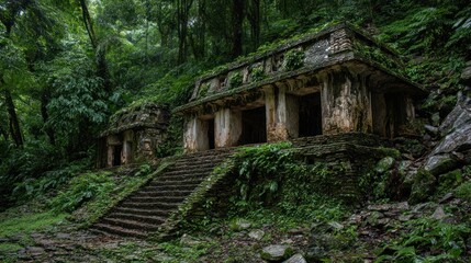Ancient stone structures in tropical forest